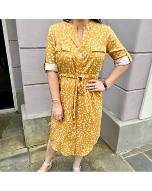 Apricot Drawstring Safari Shirt Dress - Metallic