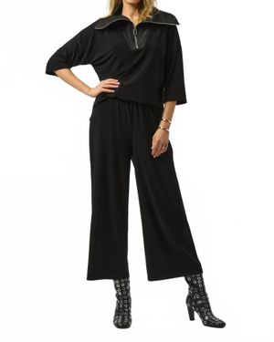 Joseph Ribkoff Zipped Collar 3/4 Sleeves Jumpsuit - Black