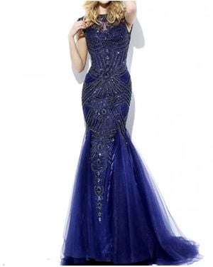 Sherri Hill Beaded Mermaid Gown - Blue