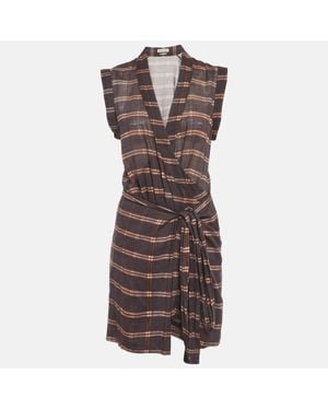 Isabel Marant Etoile Plaid Print Cotton Sleeveless Wrap Dress - Brown