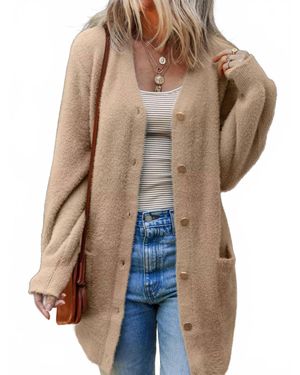 Trendsi Fuzzy Buttoned Cardigan - Natural