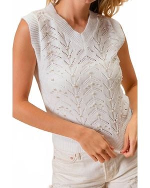 Bibi Chevron Pointelle Pearl Knit Top - Gray