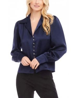 Karen Kane Shirred Satin Blouse - Blue