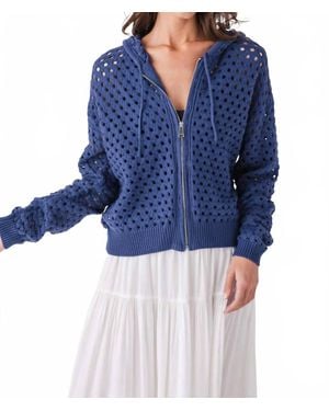 Elan Crochet Zip Cardigan - Blue