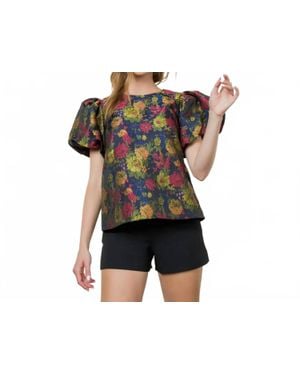 Thml Puff Sleeve Textured Detail Top - Black