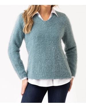 Marble Fuzzy Removable Neck Sweater - Blue