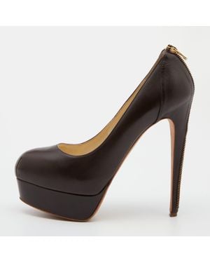 Brian Atwood Leather Chain Heel Platform Pumps - Brown