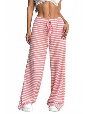 Ninexis Summer Striped Wide Leg Drawstring Pants - Red
