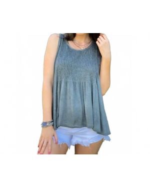 Pol Babydoll With Smocked Details Top - Blue