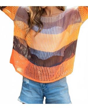 Davi & Dani Striped Wide Opening Sleeve Pullover Cover Up Top - Gray