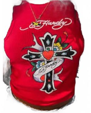 Ed Hardy Cross Rhinestone Tank Top - Red