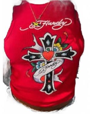 Ed Hardy Cross Rhinestone Tank Top - Red