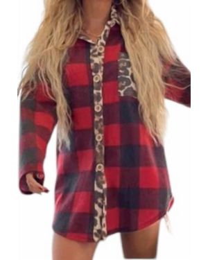 Blue Buttercup Plaid Button Down With Animal Print Detail - Red