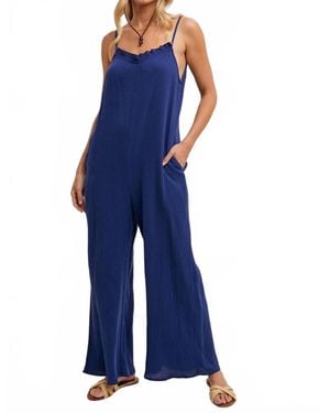 Bluivy Sleeveless Scoop Back Ruffled Neckline Jumpsuit - Blue