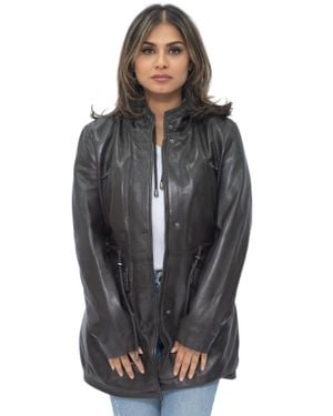 Infinity Leather Leather Hooded Parka Jacket-Bucharest - Gray