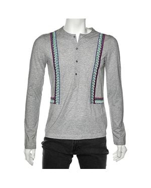 Just Cavalli Cotton Embroidered Detailed Long Sleeve T-Shirt - Gray