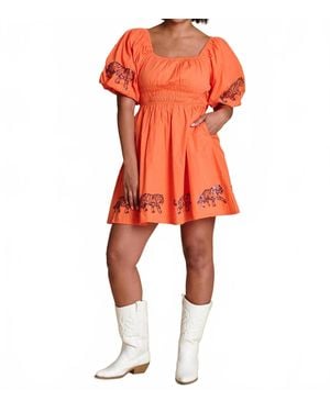 Stewart Simmons Clemson Sequin Puff Sleeve Dress - Red