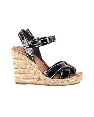 Prada Cross Strap Wedge Sandals - Metallic