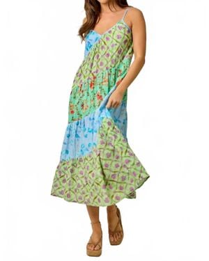 Mystree Seaside Meadows Tiered Midi Dress - Green