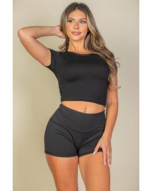TRUEDAMES Short Sleeve Roundneck Crop Top - Black