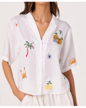 Astr Vesa Embroidered Linen Button-Up Top - White