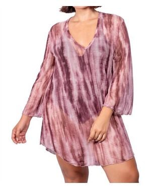 Jordan Taylor V-Neck Bell Sleeve Tie Dye Tunic - Pink