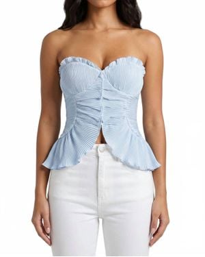 Edit by Nine Pleated Woven Bustier Top - Blue