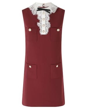 Self-Portrait Burgundy Crepe Lace Collar Mini Dress - Red