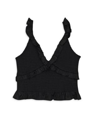 CALLIPYGIAN Satin Smocked Tank Top - Black