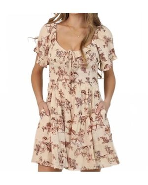 Angie Horse Print Short Sleeve Dress - Brown