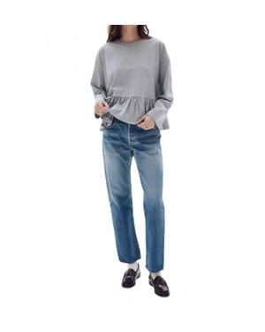The Great The Long Sleeve Ruffle Tee - Blue