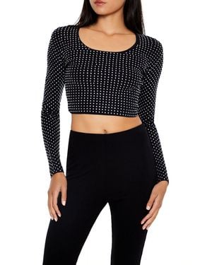 Forever 21 Rhinestone Cropped Sweater - Black