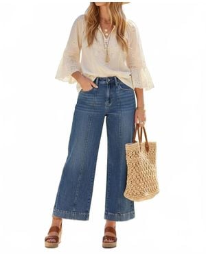 mica denim High Rise Front Seam Wide Leg Jeans - Blue