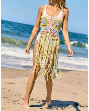 Davi & Dani Knit Top/Skirt With Fringe - Blue