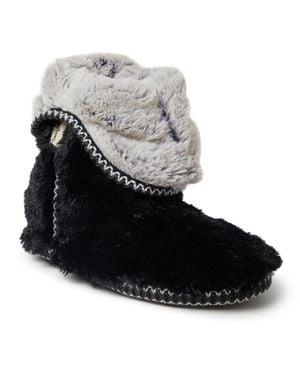 Dearfoams Beth Faux Fur Fold Down Fuzzy Bootie Slipper - Black