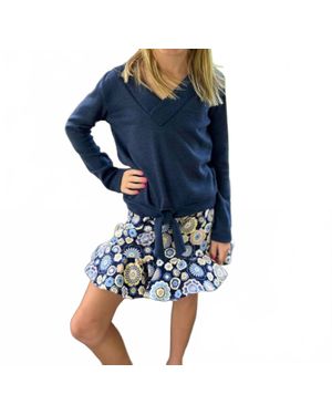 Area Code 407 Girl's Brushed Knit Tie Front Top - Blue
