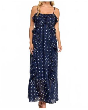 Rubienn Chiffon Foil Pattern Print Maxi Dress - Blue