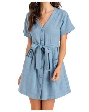 Lush Button Tie Mini Dress - Blue