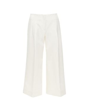 Oscar de la Renta Wool Crepe Pleated Wide Pants - White