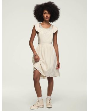 Lucky Brand Embroidered Mesh Apron Mini Dress - Natural