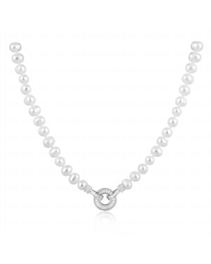 Sahara Kelly Pearl Necklace With Cubic Zirconia Stones - Metallic