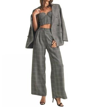 Endless Blu. Plaid Pattern Double Breasted Blazer - Gray