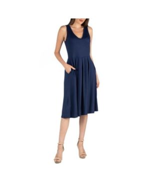 24seven Comfort Apparel Fit & Flare Midi Dress Sleeveless Fts1458 - Blue