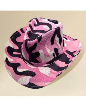 Fashnzfab Camouflage Print Woven Western Cowboy Hat - Pink