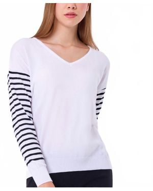 French Kyss Stripe Sleeve Top - White