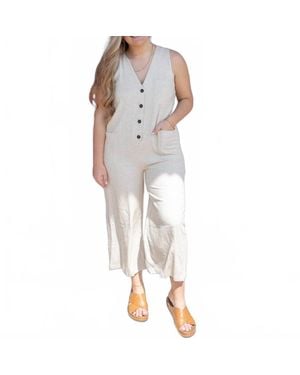 Miou Muse Laid-Back Linen Button Down Jumpsuit - Natural
