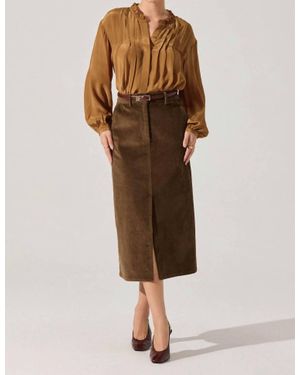 Astr Ashton Pleated Ruffle Trim Top - Brown