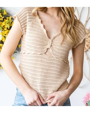 Oli & Hali Washed Crochet Scalloped Top - Natural