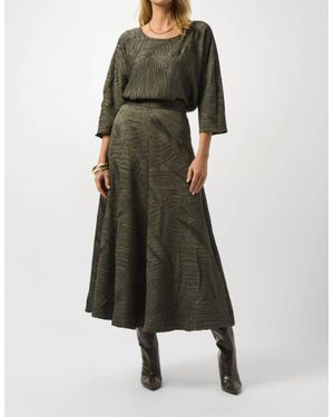 Joseph Ribkoff Pleated Satin Long Flared Skirt - Green