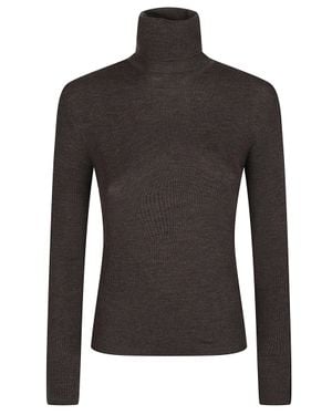 P.A.R.O.S.H. Long Turtle Neck Fitted Wool Turtleneck - Black
